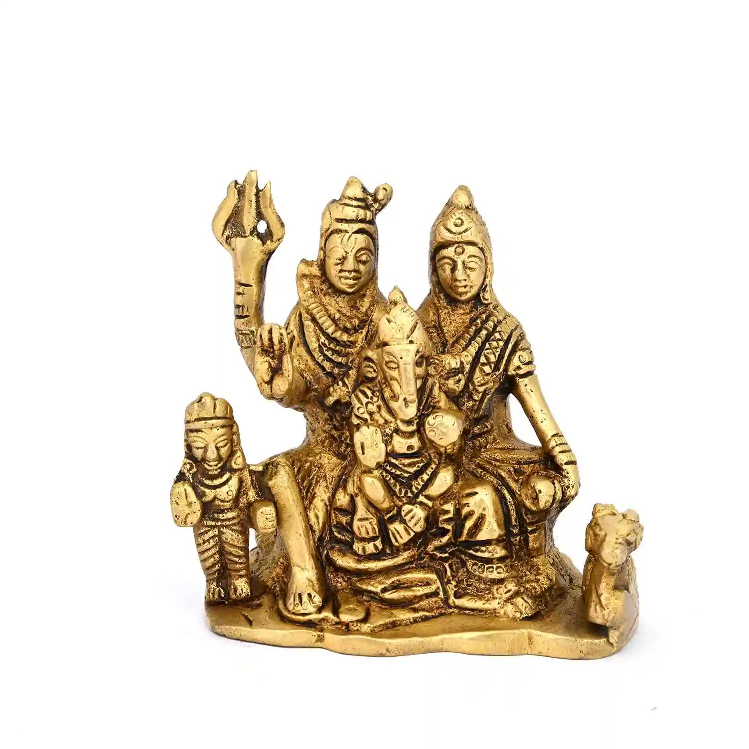 ALODIE Shiv Parivar Brass Pooja Idol/Brass Made Shiv Parivar |Shiv Parvati Ganesh | Brass Lord Shiva Parvati Kartikeya and Ganesha Murti Shiv Family Idol Statue for Home Décor Mandir Temple