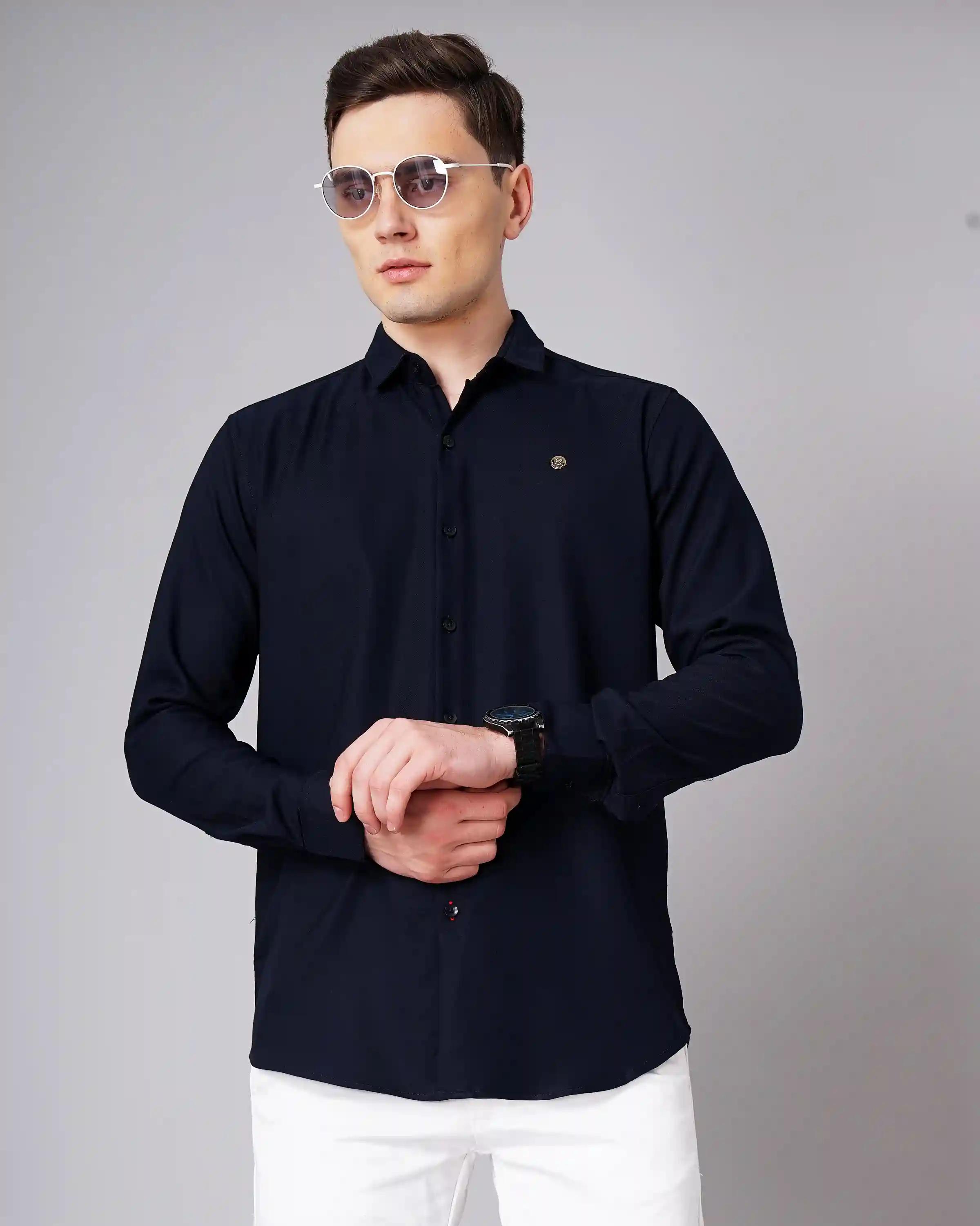 Navy Solid Stretch Shirt - L (40)