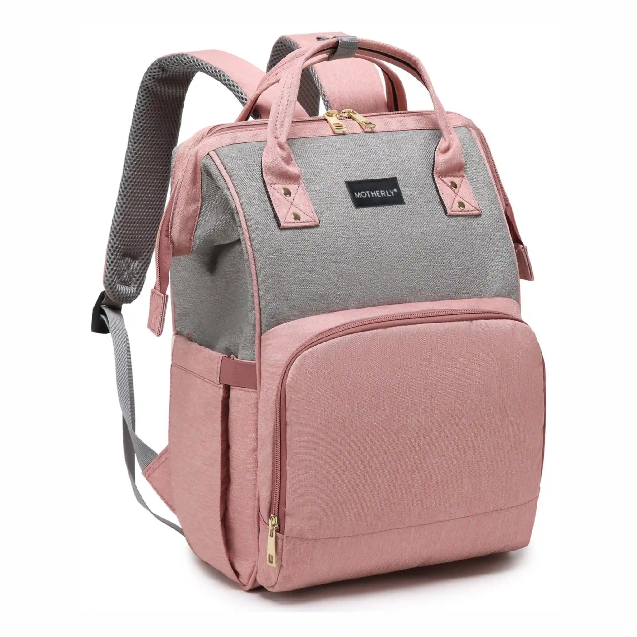 MOTHERLY Crown Dual Tone Diaper Bag for Mothers for Travel, Maternity Bag for Newborn Baby, Mother Travelling Bag, Multiple Pocket Water Resistant Hospital Bag for moms (Pink & Gray)