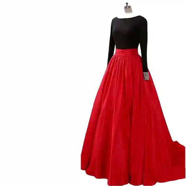 Handmade Red Silk Taffeta Full Circle Skirt - Perfect for Christmas Parties & Special Events-XS