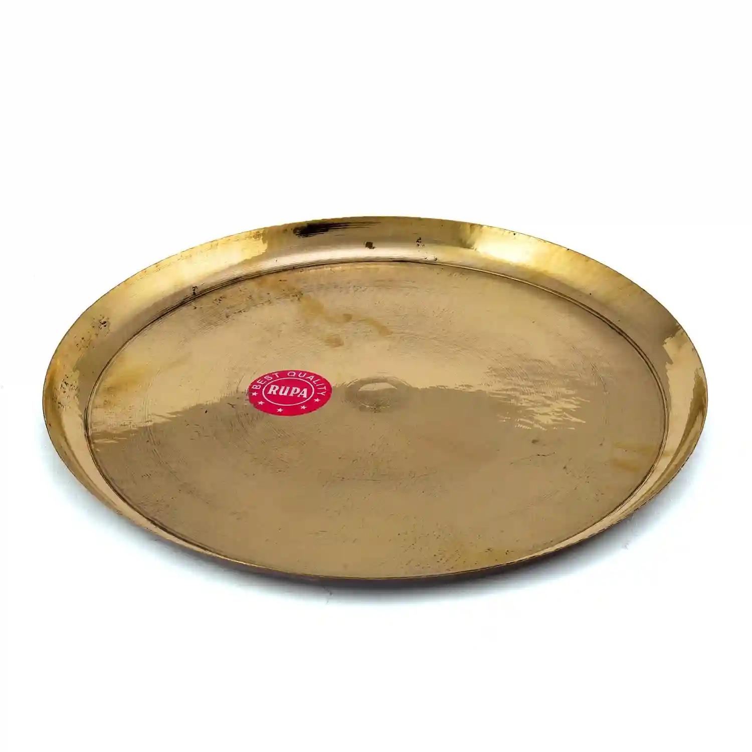 ALODIE- Brass Bhogi Thali- Pital ki Thali- Aarti Plate- Brass Puja Thali- Pital Plates for Pooja- Home and Kitchen (8.6Wx8.6H INCHES- 274Gms, 2)