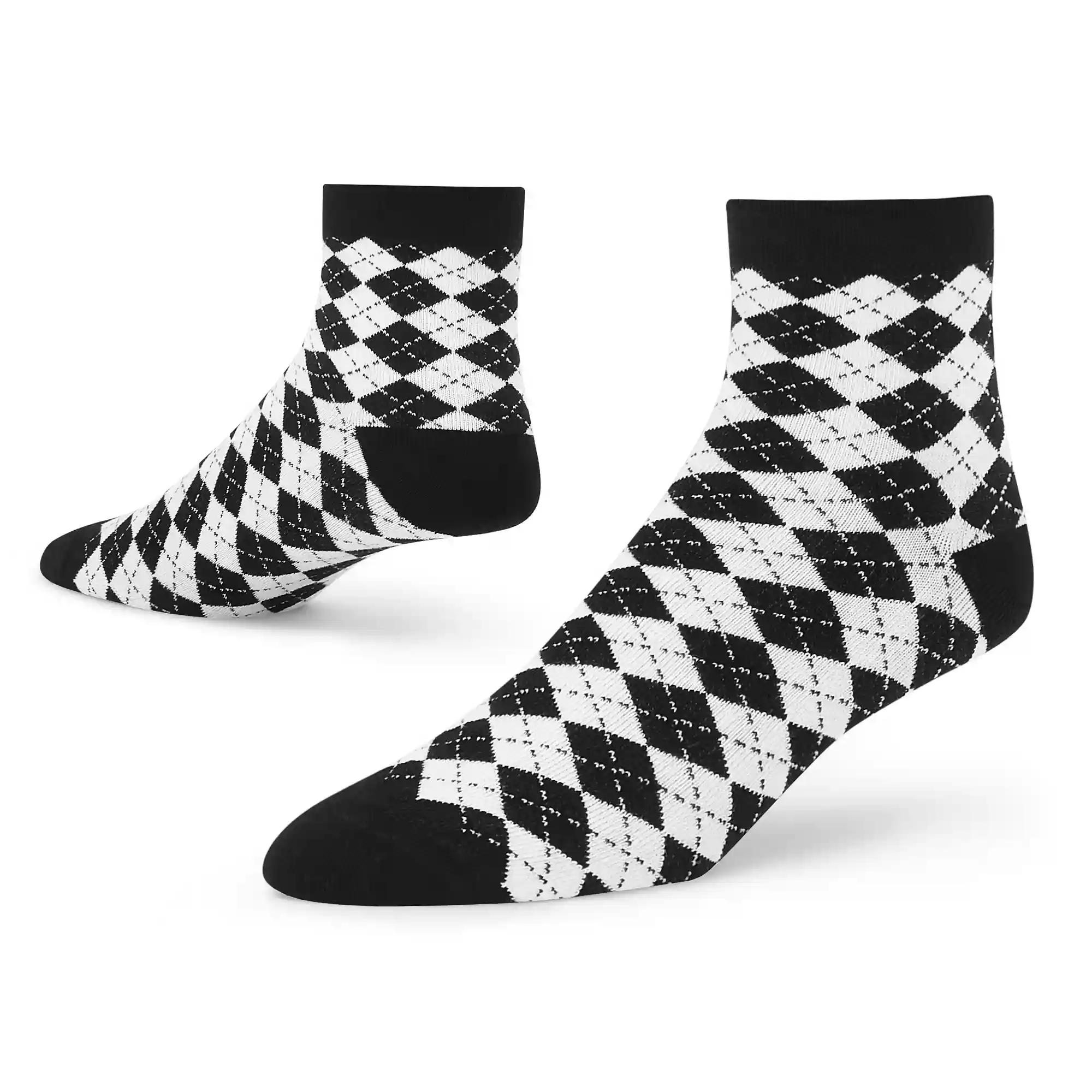 DYNAMOCKS Men's and Women's Combed Cotton Ankle Length Socks (Pack of 1) (Multicolour, Free Size)_Dandy_Black_White