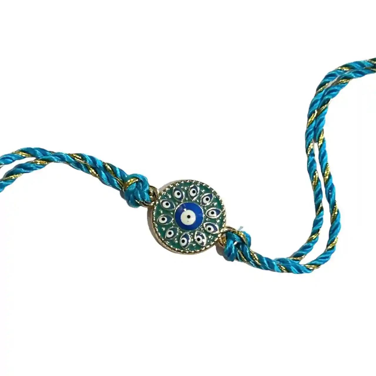 Circular Style Intricate Evil Eye Design With Twisted Polyster Thread Rakhi