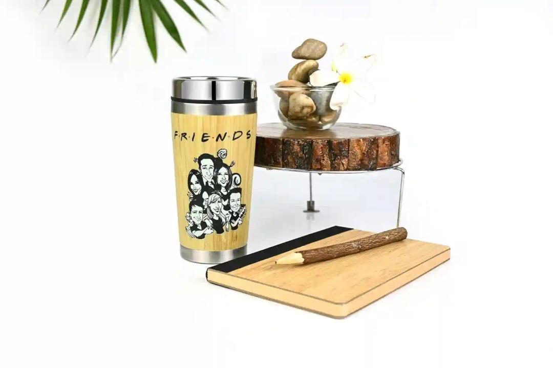 CORNER ART STORE Bamboo Stainless Steel Tumbler with Lid and Without Handle I Bamboo Stainless Steel I Artisanal Craftsmanship | Sustainably Designed with Hot & Cold Insulation | Leak and Sweat Proof I Equipped for Effortless Use | Ideal for Home, Office, Gym, Travel, Professionals and Gifting |450 ML | Enchanted Friends Forever Collection | Eco-Friendly