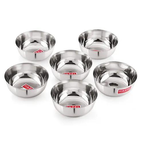 HAZEL Stainless Steel Bowl - 1030 ml, Set of 6, Silver