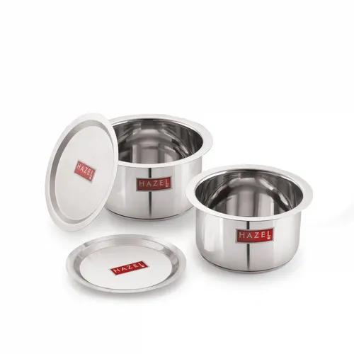 HAZEL Induction Base Tope Stainless Steel Heavy Base Thick Flat Bottom Patila Cookware with Steel Lids Cover Utensil for Kitchen (2 Topes & 2 Lids), 4 Pieces