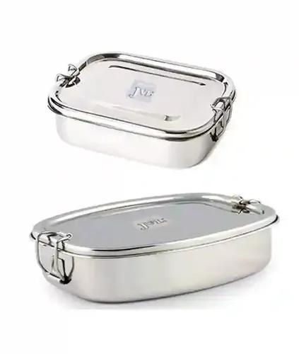 Jvl Stainless Steel Rectangular Lunch Box With Inner Plate - Small & Deluxe Single Layer Combo Lunch Box With Inner Plate Small & Big - Set Of 2