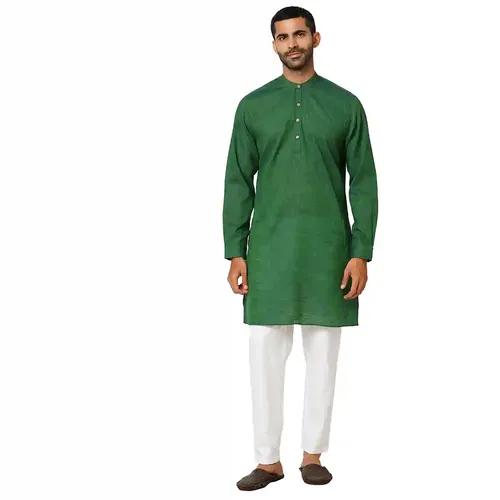 Indivisual Men's Two tone Yarn Dyed Lush Green Kurta - S