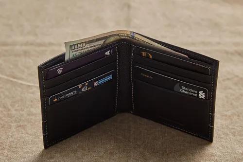 TALIA - Pompei Leather Large Slimfold Wallet - Black