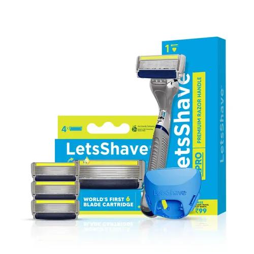 LetsShave Pro 6 Plus Face & Head Shaving Razor Value Set | World'S First 6-Blade Razor With Precision Edge | Argan Oil & Aloe Vera Infused Moisturizing Strip | Sold In 130 Countries | Razor + 4 Blades + Razor Cap