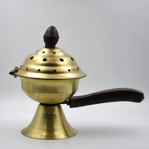 ALODIE - Brass Dhoop Holder | Dhaka Dhunuchi | Sambrani Dhoop Holder | Dhup Stand Loban Burner With Handle | Purifying Loban Burner Dhuna Dhoop Dani Incense Burner For Home Office Temple God Dhuni Puja Positive Energy