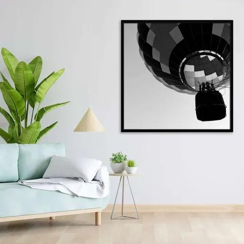 ArtzFolio Black & White Photo of Hot Air Balloon | Premium Canvas Painting for Bedroom & Living Room | Black Wood Frame | 12 x 12 inch (30 x 30 cms)