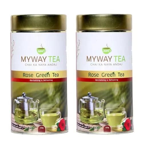 MYWAY TEA Natural Rose Green Tea, rose petals for good skin, hair, soothes menstrual cramps and weightloss Loose Green Tea Leaves with No Tea Dust. Only Leaf Green Tea,Helps to Body Cleanse, Boost Immunity Promote Healthy & Glowing Skin, Zero Calories 100gm Pack of 2