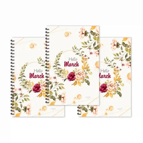 Floral Hello March Month Designer Ruled Diaries - Pack Of 3