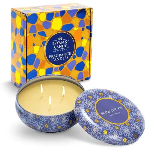 Bryan & Candy Fresh Cotton Scented Candle Gift Set for Men and Women Aromatherapy Candle, 420 gm Soy Wax Eco Friendly Printed Tin(Pack of 1)