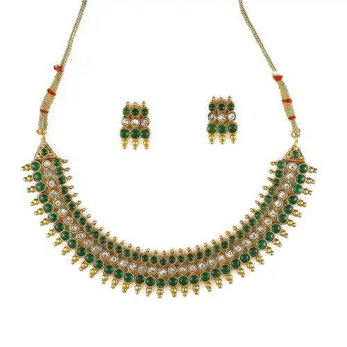 Real Kemp Stone Choker Necklace with Matching Earring for Women - Green