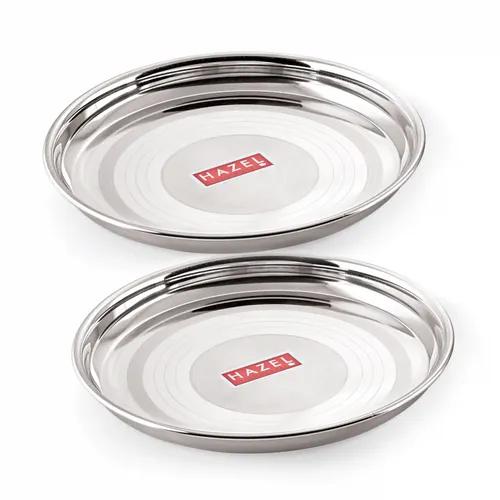 HAZEL Stainless Steel Plate Set for Dinner Launch | Designer Steel Thali Set |Steel Dinnerware, Set of 2, 26.5 cm, Small