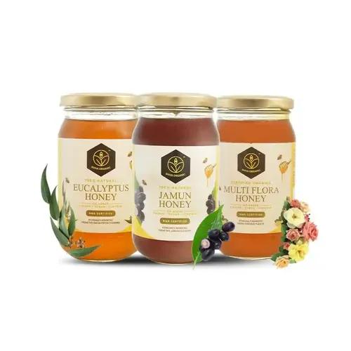 Shiva Organic Honey Combo Eucalyptus, Jamun, Multi Flora 250g Each 100% natural and pure honey No added sugar flavour Unprocessed