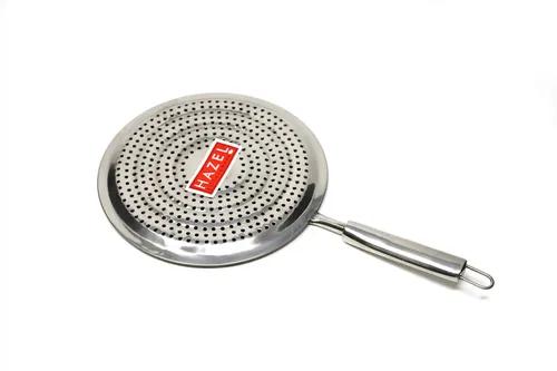 Hazel Stainless Steel Round Papad Jali with Steel Handle, Silver