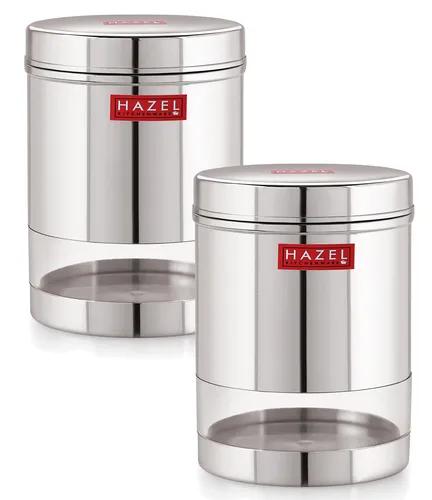 HAZEL Stainless Steel Transparent Wide Mouth See Through Container, Silver, Set of 2, 950 Ml