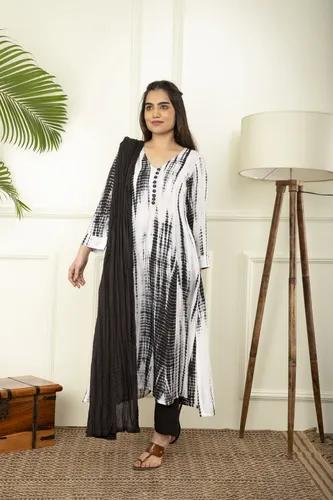 Black & White Rope Tie And Dye Kurta Sets - X-Small