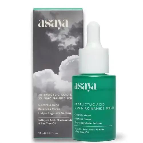 Asaya 2% Salicylic Acid Face Serum for Acne Control | 5% Niacinamide & Tea Tree Oil | Reduces Blackheads, Prevents Breakouts | Unclogs Pores & Regulates Sebum | All Skin Types | 30 ml