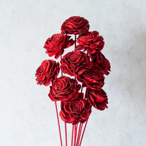 Red Glitter Roses (Set Of 10)