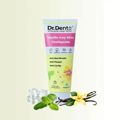 Dr.Dento Vanilla Icy Mint Toothpaste 125 Gms | Active Freshness, Cavity Prevention & Teeth Whitening | SLS & Fluoride Free | Toothpaste with N-Hap for Teeth Remineralisation & Complete Oral Care