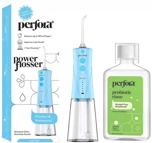 PERFORA Power Water Dental Flosser | 1 Year Warranty | Floss, Dental Flosser For Teeth Oral Care, 3 Modes, Alcohol-free Anti-Plaque Thyme Mint Mouthwash, Water Floss - Water Flosser & Mouthwash Combo