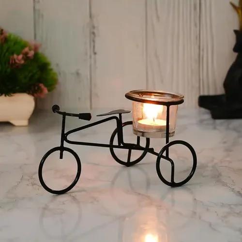 WEBELKART Premium Cycle Designer Tealight Candle Holder with Glass Diwali Decoration |Tealight Candle Holder for Table Decor - Home Decoration Gift Items Tealight Candle Holder