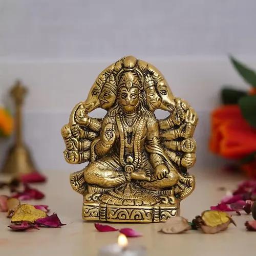 WEBELKART  Premium Metal PanchMukhi Hanuman for Door Entrance Idol Statue Murti for Home and Pooja Decor | Diwali Puja Items for Home Decor (Gold, 5.5 Inches)