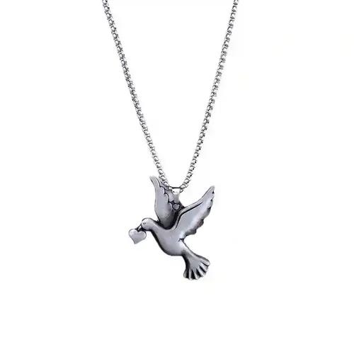 Bird with Heart in Mouth Design Pendant with Silver Chain