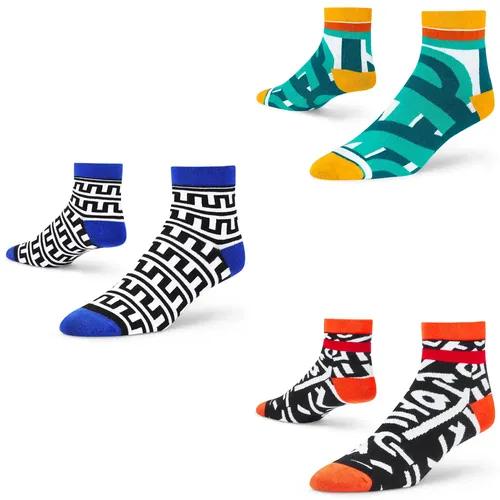 DYNAMOCKS Men's and Women's Combed Cotton Ankle Length Socks (Pack of 3) (Multicolour, Free Size)_Scrawl_Mayan_Maze