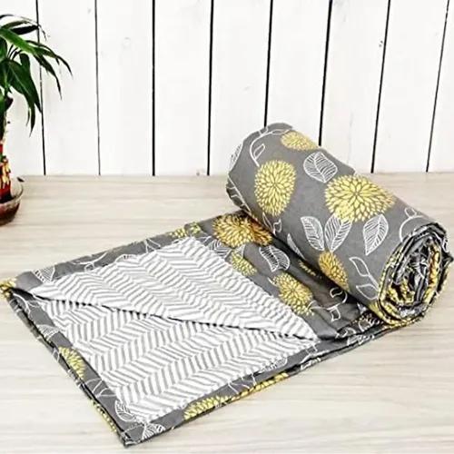 TRANCE HOME LINEN 150 GSM Pure Cotton Reversible Dohar Double Bed Size | AC Blanket Comforter | Soft Light-Weight Bed Blanket (84 x 88 inch, Grey Yellow Abstract, Pack of 1) Festive Gifting