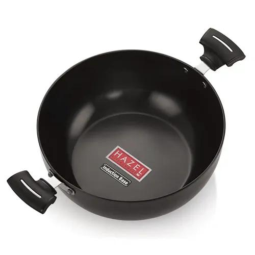 HAZEL 3 mm Hard Anodised Kadai Deep Aluminium Anodized Frying Kadhai with Induction Base, 2600 ml, 22 cm, Black