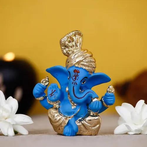 WEBELKART Gold Plated Lord Ganesha for Car Dashboard Statue Ganpati Figurine God of Luck & Success Diwali Gifts Home Decor (Size: 7.36 x 3.50 x 6.00 cm)