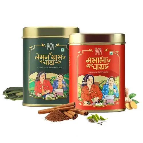 The Pahadi Story Masala Tea 175gm + lemongrass Tea 175gm Combo Pack For The Tea Lovers - Summer Harvest Blend Refreshing, Ideal For Holistic Health And Immunity Strengthening