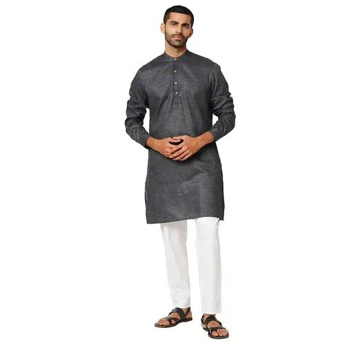 Indivisual Men's Dobby Charcoal Black Kurta - S