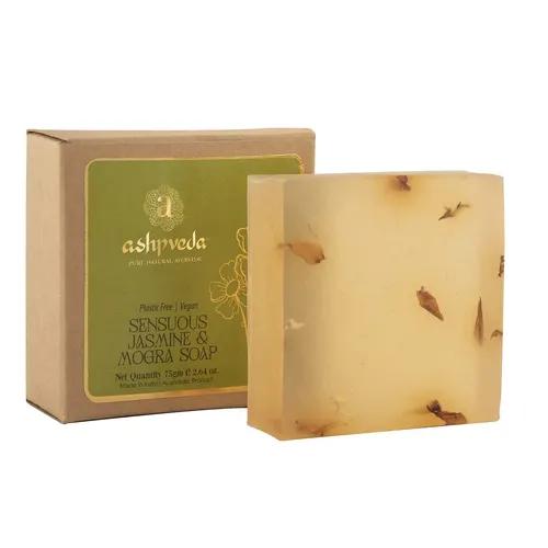 ASHPVEDA Ayurvedic Jasmine & Mogra Bath Soap Herbal Cleanser, Gentle Skin Care, Natural Scent, Nourishing Bath Bar for Skin Brightening & Moisturizing, 75gm