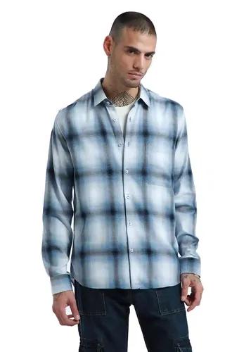 Banana Club Melange Check Soft Blue Shirt- (Large)