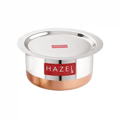 HAZEL Steel Copper Bottom Tope with Lid | Copper Bottom Vessels for Cooking |Copper Bottom Cooking Utensils | Stainless Steel Tope Patila, Capacity 1500 ml