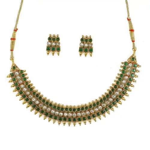 RAAJI'S Real Kemp Square Design Choker Necklace Set for Women - Green