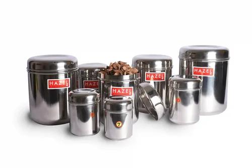 HAZEL Alfa Premium Heavy Gauge Stainless Steel Ubha Dabba Containers Set of 8 Pc (300 ml to 2.5 ltr), Silver