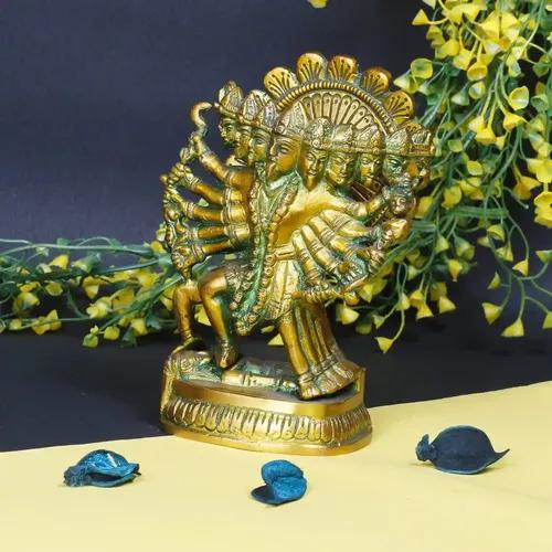 ARTVARKO Brass Kali Maa Murti | Goddess Maha Kali Ten Arms Ten Legs Mahakali Kalika Maa Statue Sculpture Idol Puja Murti Decor 4.5X6 Inches