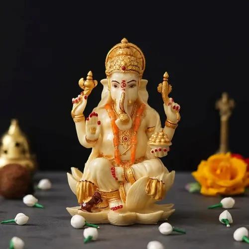 WEBELKART Lord Ganesh ji Idol, God of Health Diwali Gifts Home Décor Ganesha Idol Statue, Car Dashboard,Gifting Decorative Showpiece,Temple Gift Diwali Decor (7" Inches) - Ganesha Idol for Home Decor