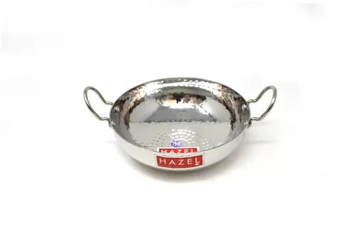 HAZEL Alfa Hammered Tone Stainless Steel Deep Kadhai, Diameter 20.5 cm, 1.35 LTR, Silver