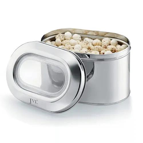 Jvl Stainless Steel Kitchen Storage Capsule Shape Tin With See Through Lid For Dry Items Store - 1.60 L