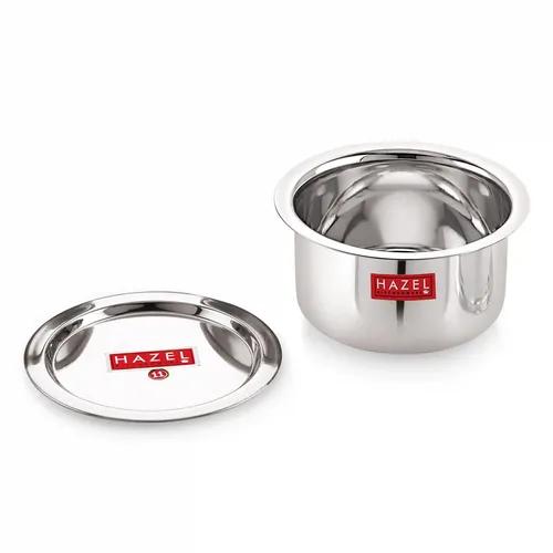 HAZEL Alfa Stainless Steel Tope Patila with Lid Premium Heavy Gauge Flat Bottom Boiling Vessels Bhagona Dekchi, 18 cm, 1.4 Litre, Silver