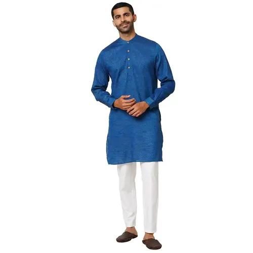 Indivisual Men's Dobby Midnight Blue Kurta - S