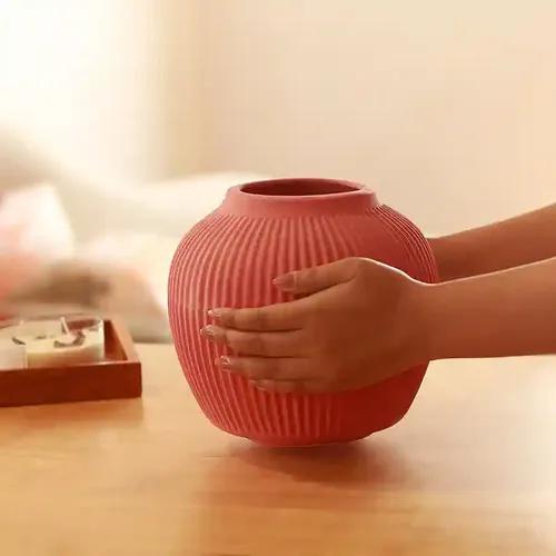 Pink Ribbed Vase